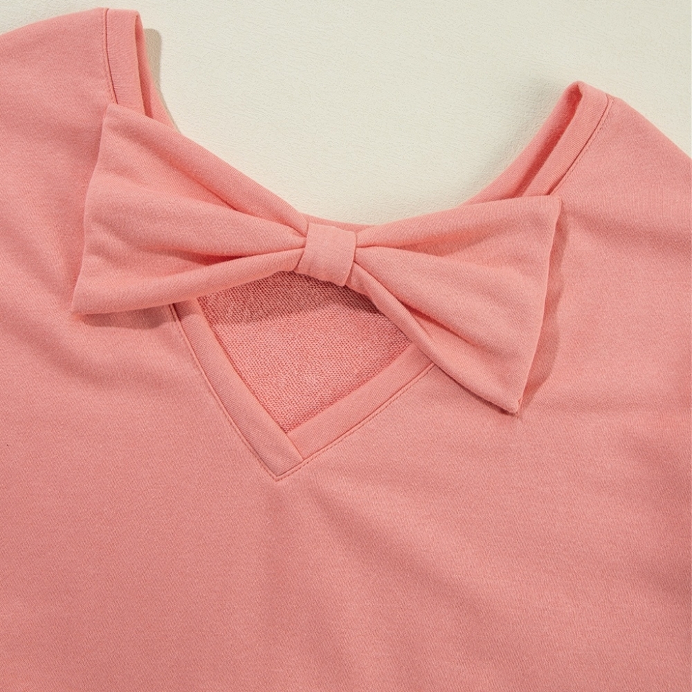 Bow Accent Cozy Sweatshirt - Coral - Picture 9 of 11